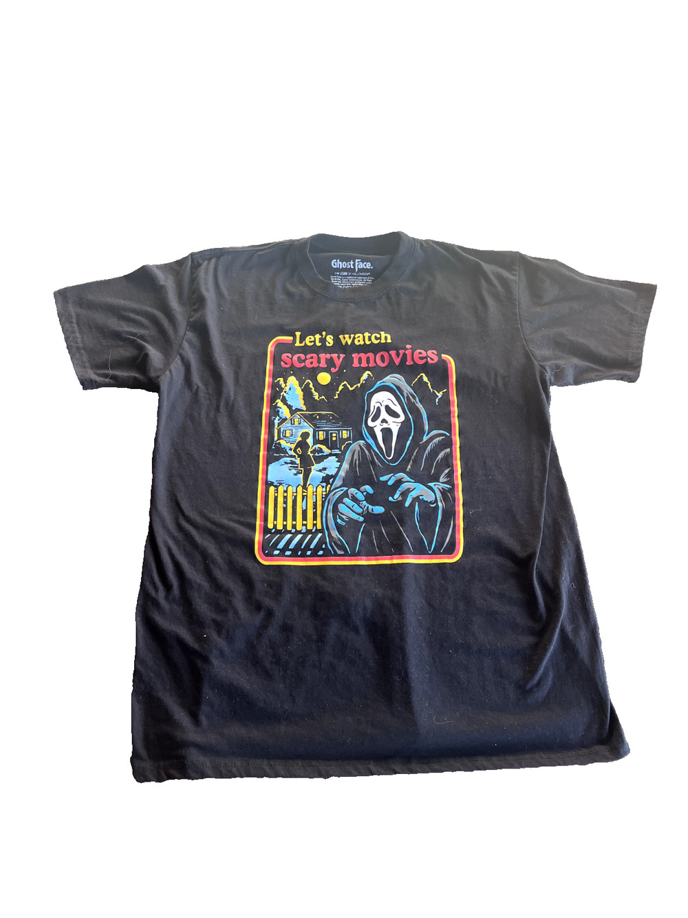 Lets Watch Scary Movies Graphic T Shirt by Ghost Face Halloween theme Black - XL